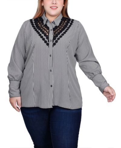 NY Collection Plus Size блузка с длинным рукавом и отделкой крючком