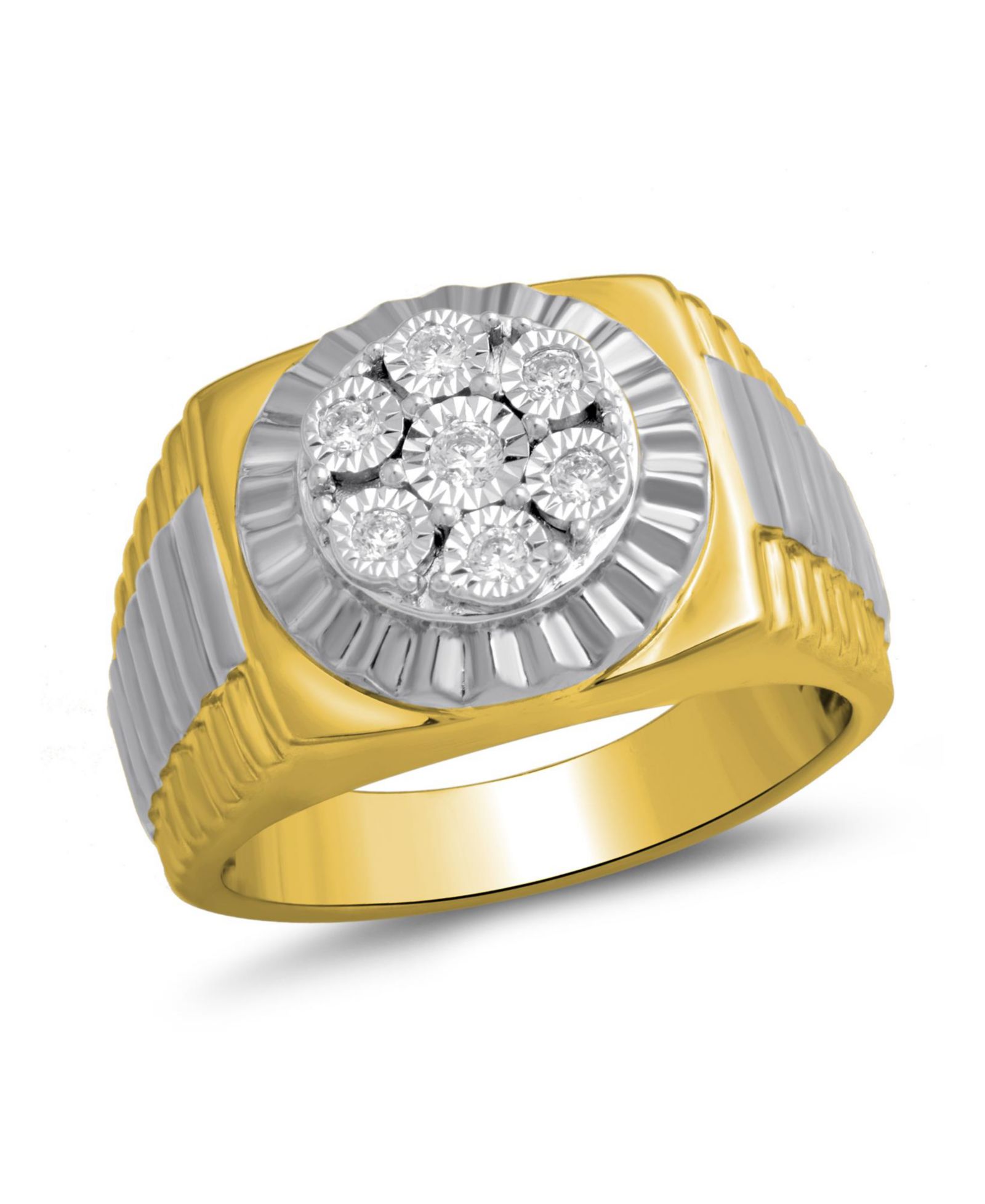 Мужское кольцо Macy's Diamond Two-Tone Cluster, 18k Gold-Plate