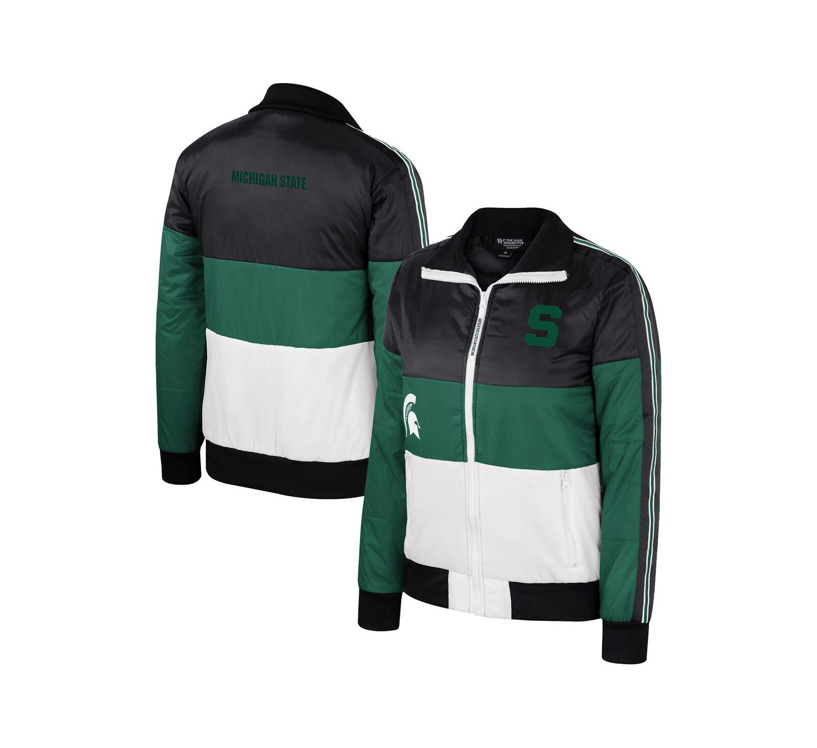 Women's The Wild Collective Green Michigan State Spartans Color-Block Puffer Full-Zip Jacket