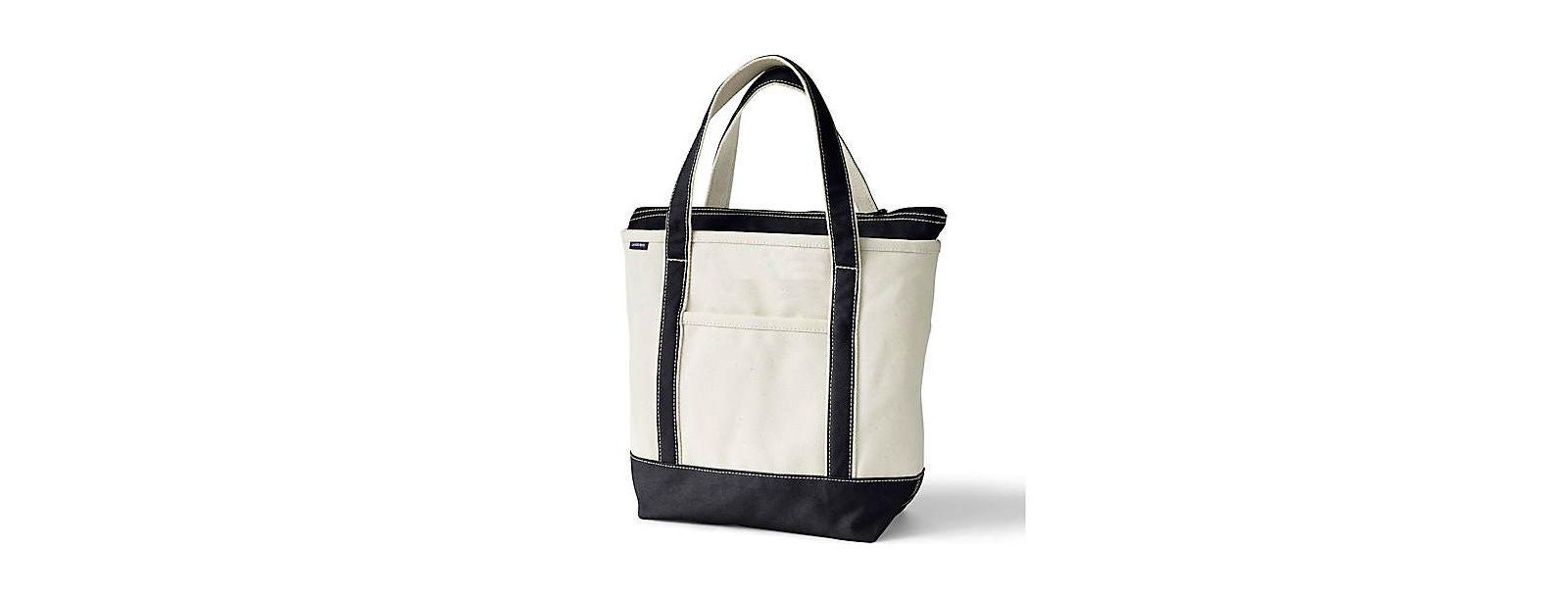 Lands' End Medium Solid Color 5 Pocket Zip Top Canvas Tote Bag