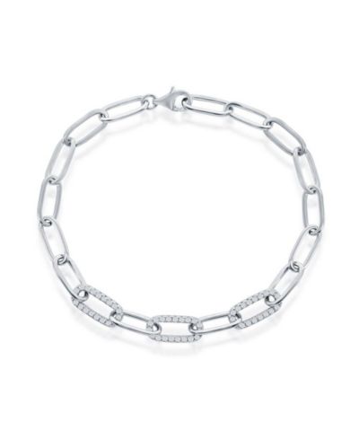 Sterling or Plated Over Sterling CZ Paperclip Bracelet