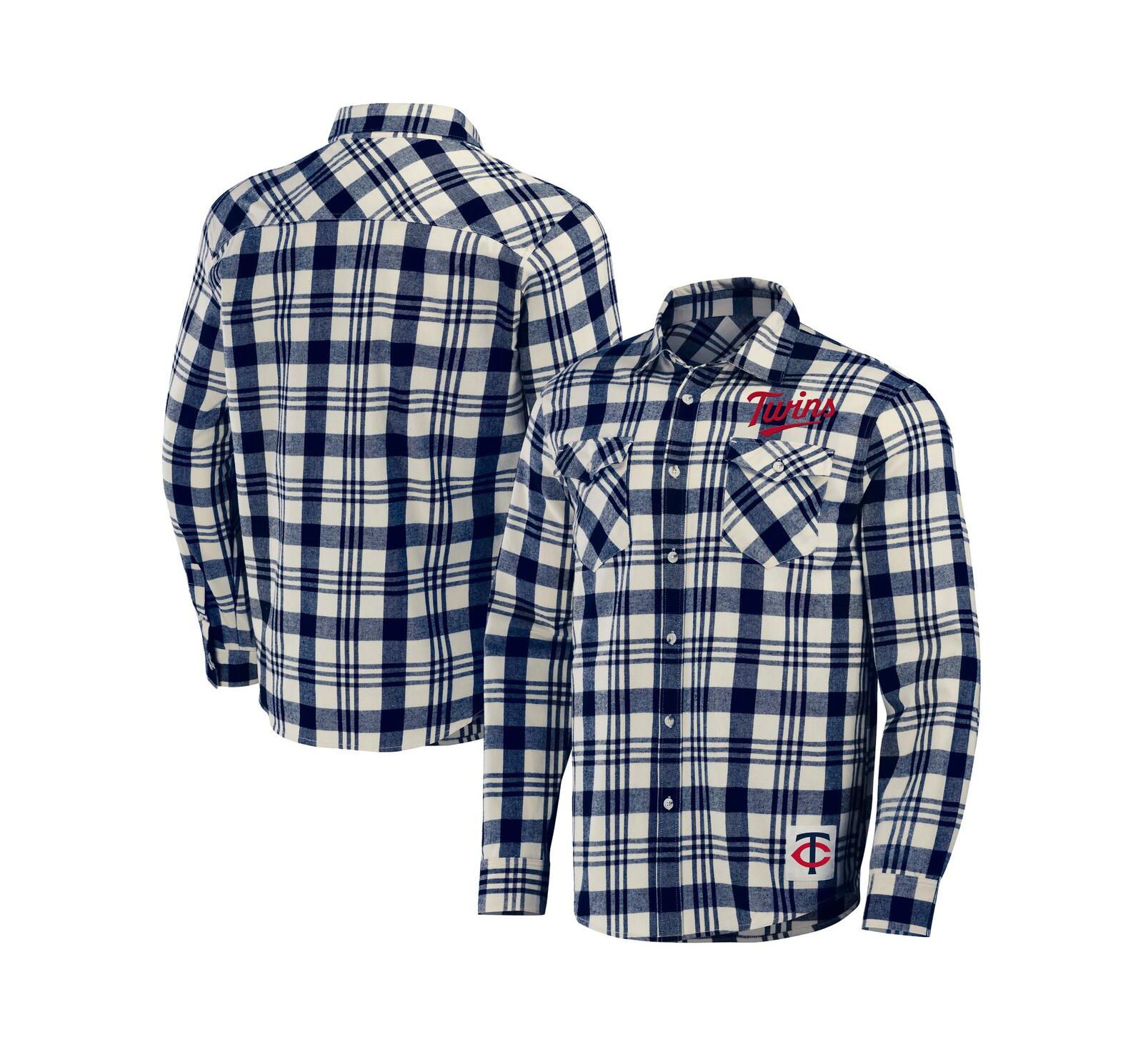 Men's Darius Rucker Collection by Fanatics Navy Minnesota Twins Plaid Flannel Button-Up Shirt