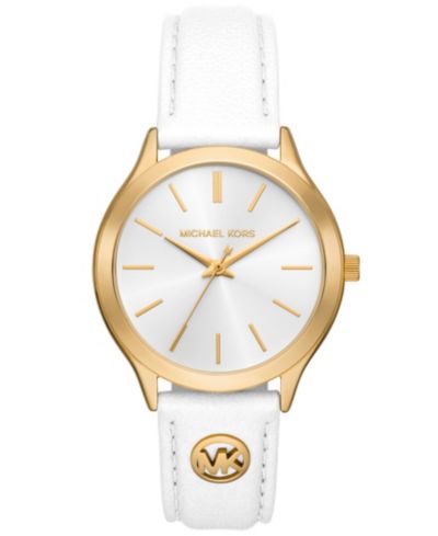 Women's Slim Runway Three-Hand White Leather Watch 38mm