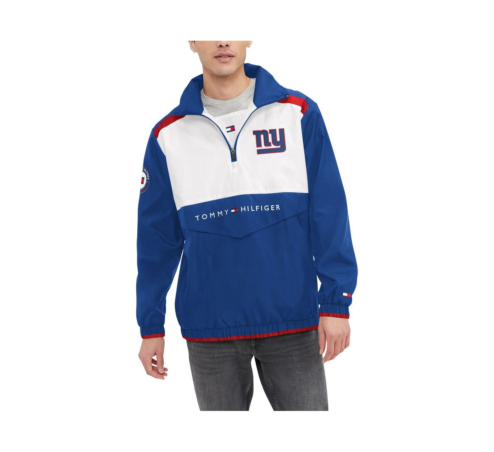 Men's Tommy Hilfiger Royal, White New York Giants Carter Half-Zip Hooded Top