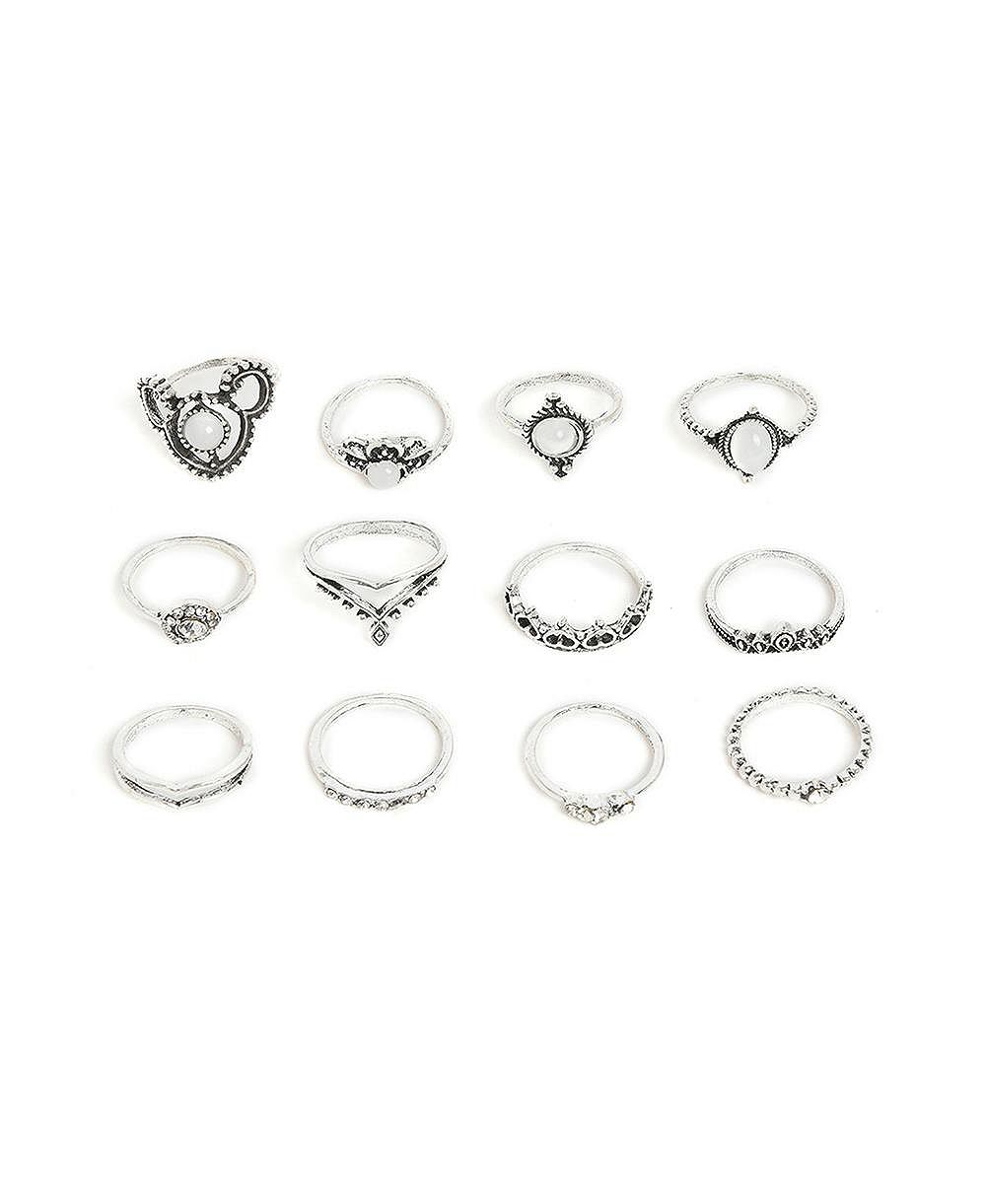 SOHI Women's Pack Of 12 Oxidized Rings