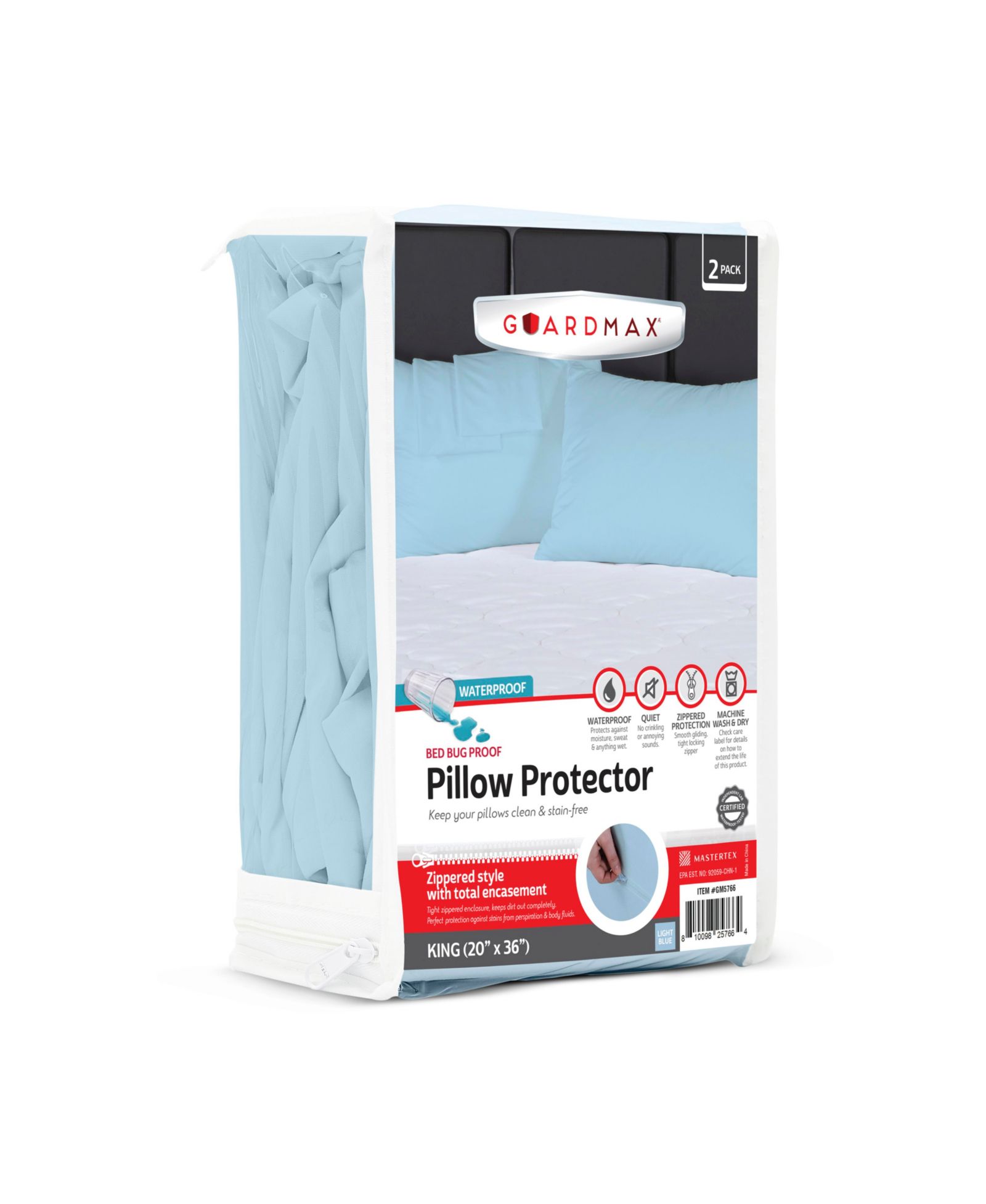 Guardmax  King Size Waterproof Pillow Protector with Zipper (2 Pack)