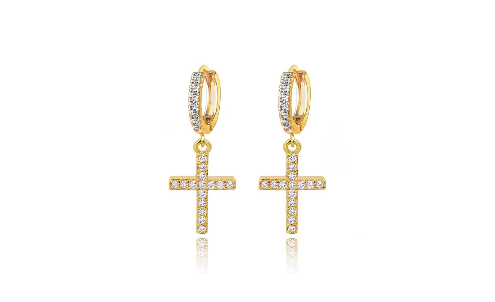 Cross Huggie Earrings with Cubic Zirconia