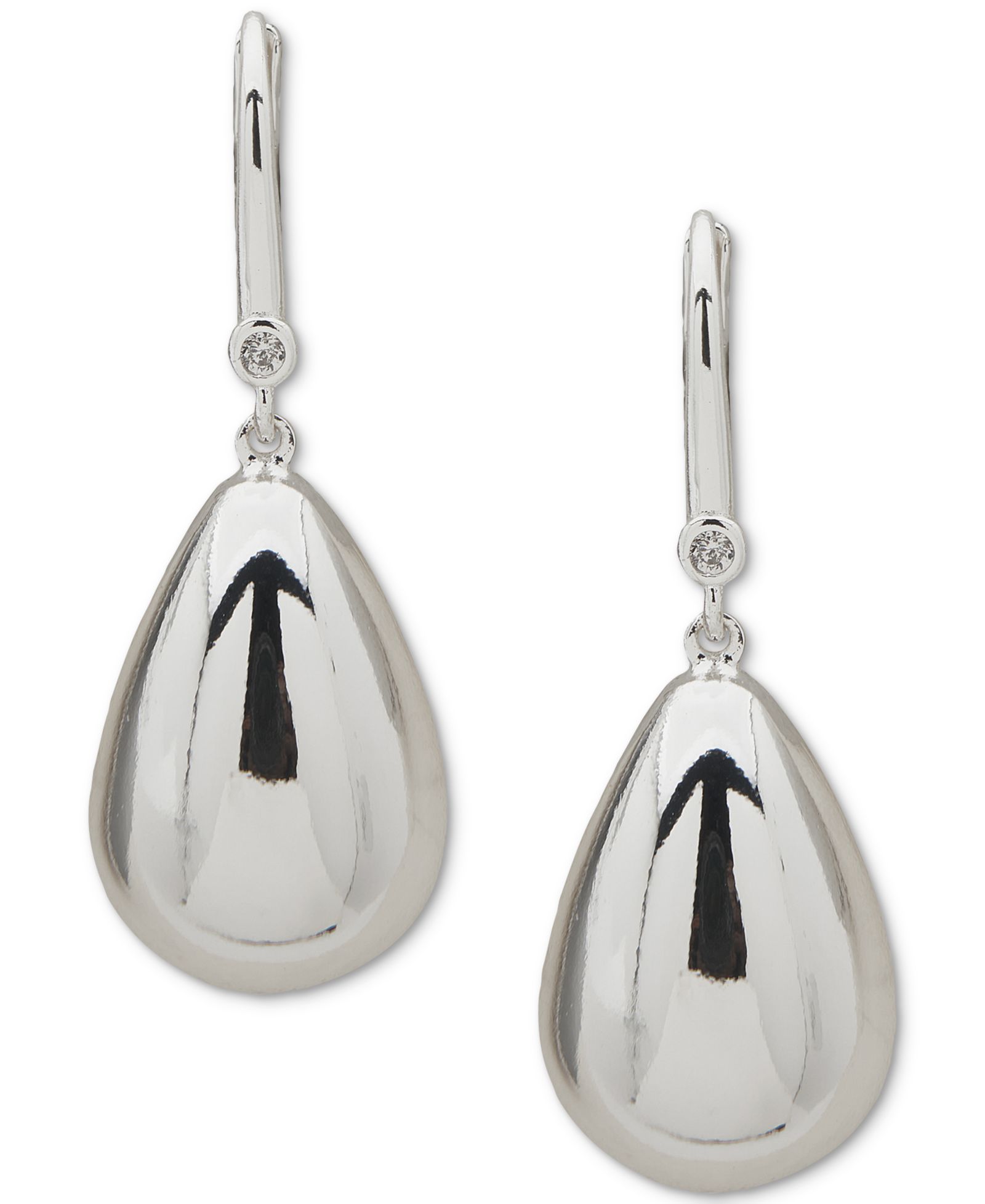 DKNY Silver-Tone Puffy Sculptural Tear-Shape Drop Earrings