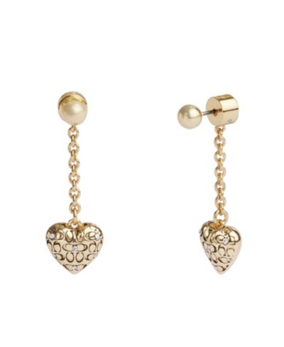Серьги COACH Faux Stone Signature Quilted Heart Front-Back