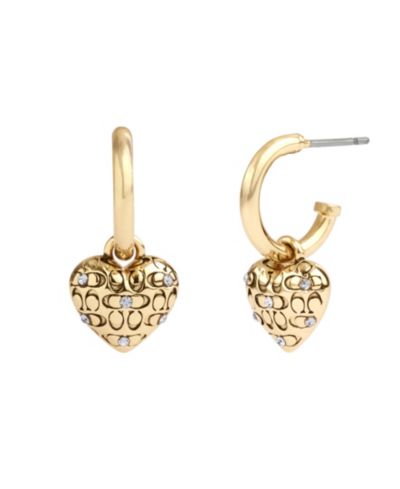 COACH серьги-кольцо Signature Quilted Heart Charm Huggie с имитацией камня