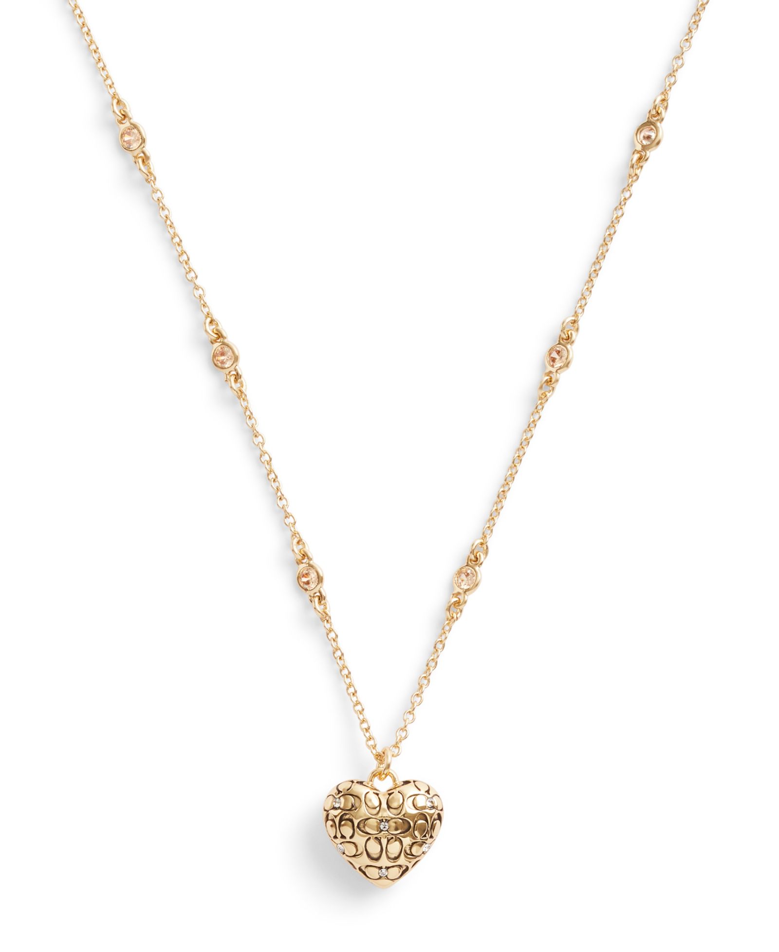 COACH Cubic Zirconia Signature Quilted Heart Pendant Necklace