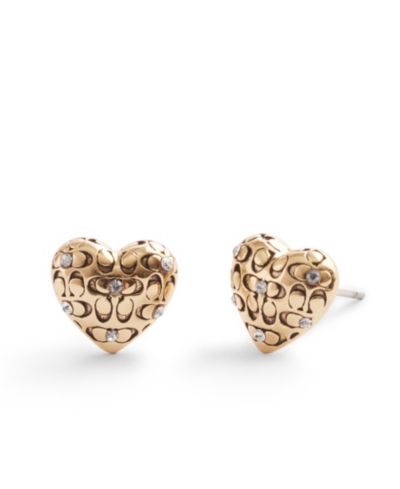 COACH Серьги-гвоздики Signature Quilted Heart из искусственного камня