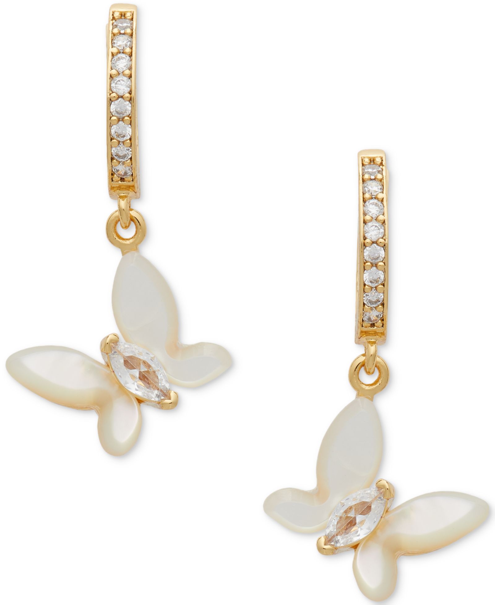 Серьги-кольца kate spade new york Gold-Tone Cubic Zirconia & Mother-of-Pearl Butterfly Charm Huggie