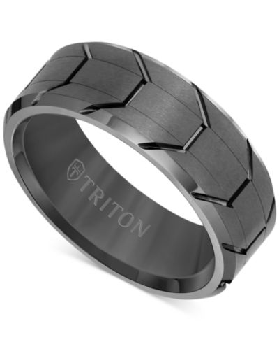 Мужское обручальное кольцо Triton Beveled Edge Tread из вольфрамового карбида Gunmetal Gray