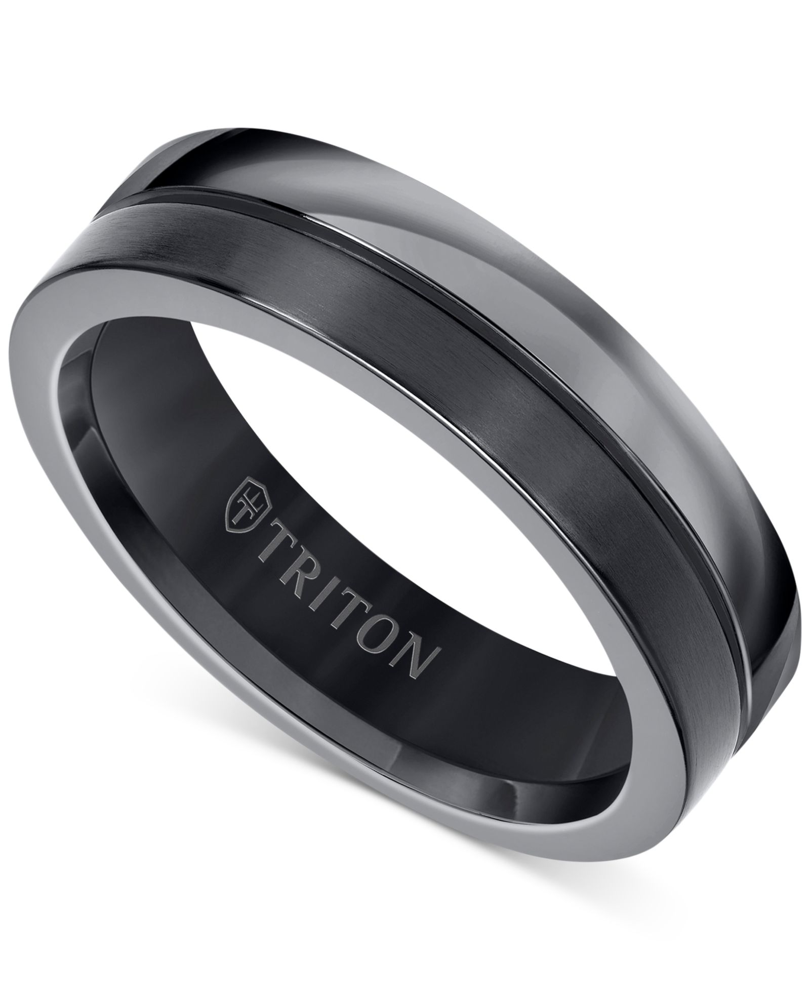 Triton Men's Two-Tone Textured Insert Wedding Band in Titanium