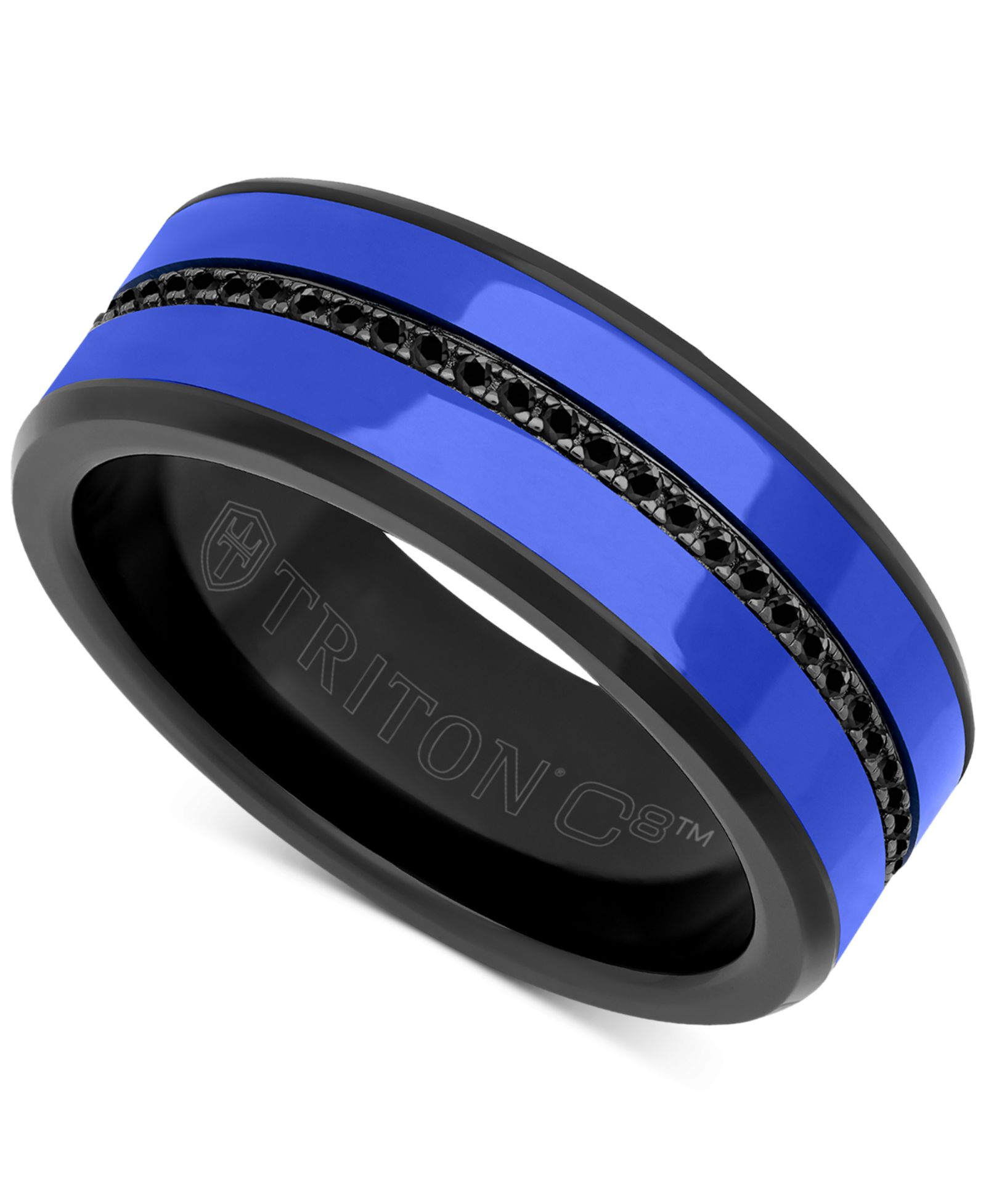 Triton Men's Black Sapphire & Ceramic Wedding Band (1/4 ct. t.w.) in Tungsten Carbide