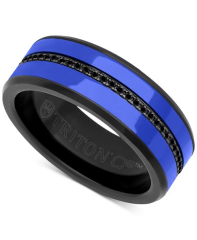 Triton Men's Black Sapphire & Ceramic Wedding Band (1/4 ct. t.w.) in Tungsten Carbide