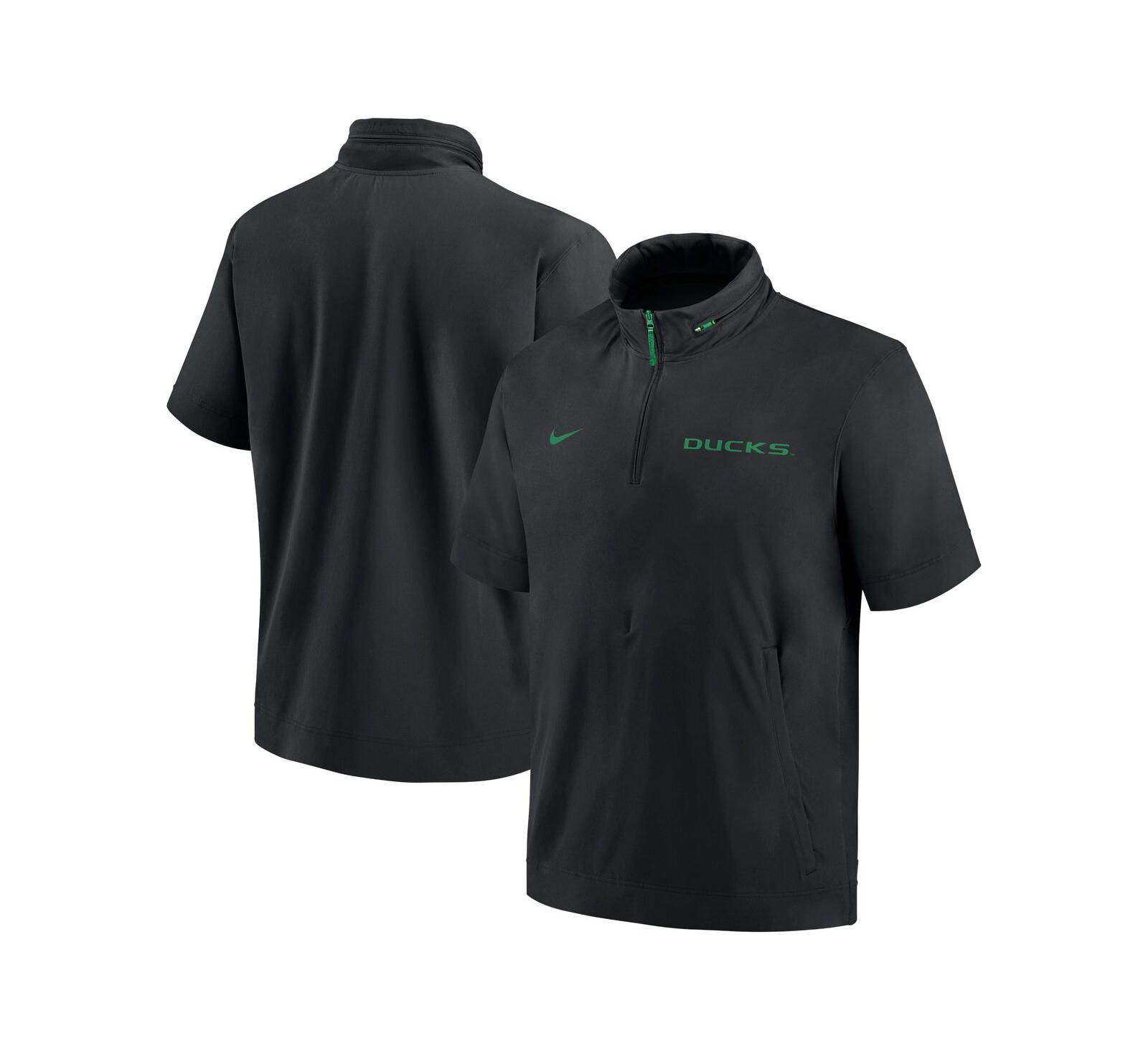 Nike Men's Black Oregon Ducks 2024 Sideline Coach Short Sleeve Half-Zip Hoodie Jacket