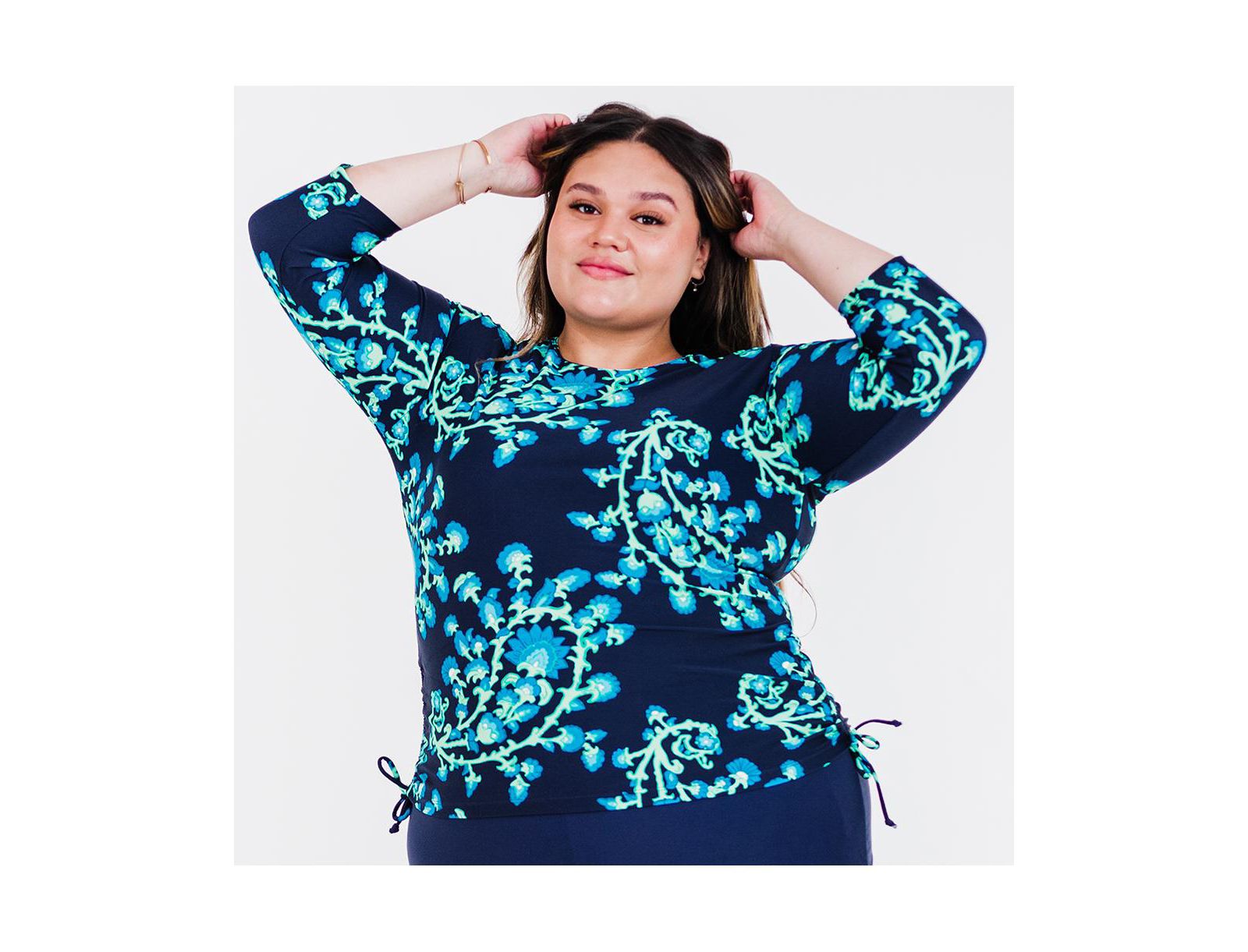 Calypsa Plus Size 3/4 Sleeve Rash Guard UPF 50+ Margaux Swim Top