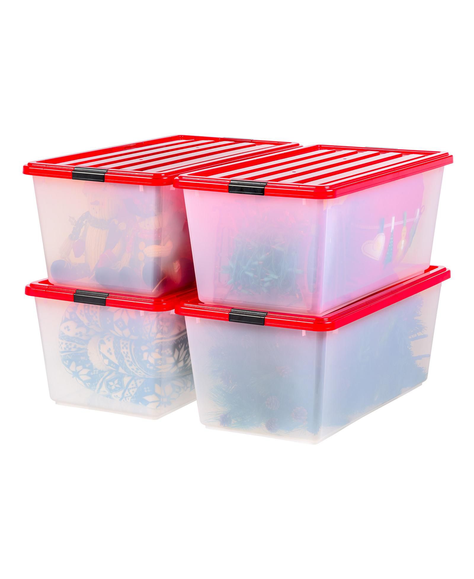 IRIS 4 Pack 91qt Large Clear View Plastic Storage Bin with Lid and Secure Latching Buckles