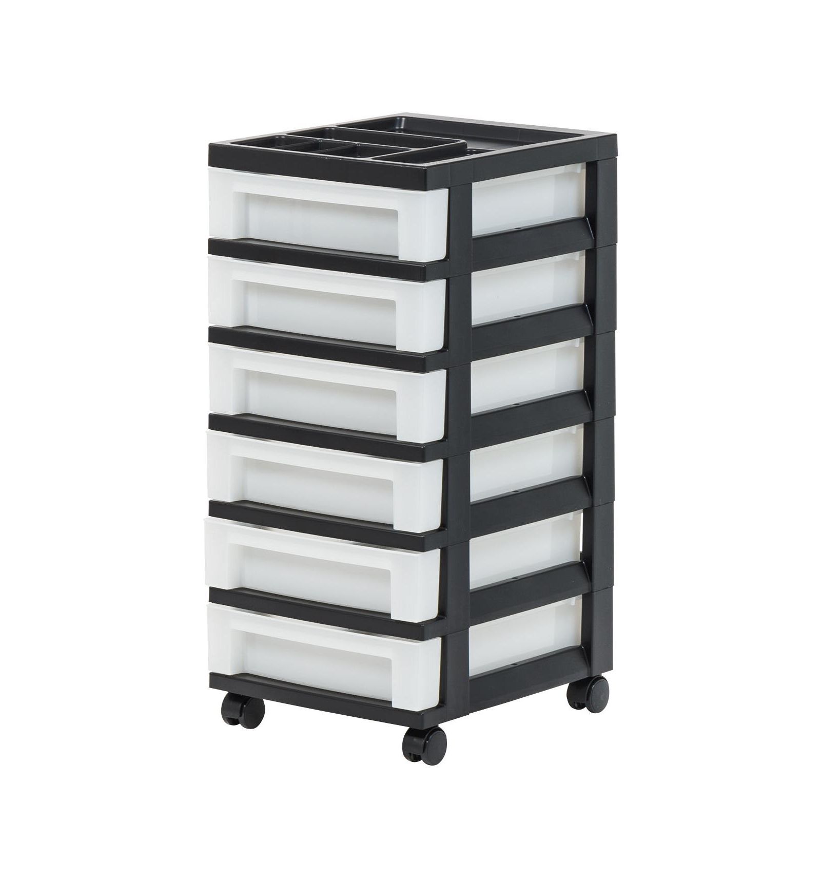 IRIS USA Craft Plastic Organizers and Storage, Rolling Storage Cart for Classroom Supplies, Storage Organizer for Art Supplies, Drawer Top Organizer for Small Parts, 6 Drawer, Black/Pearl
