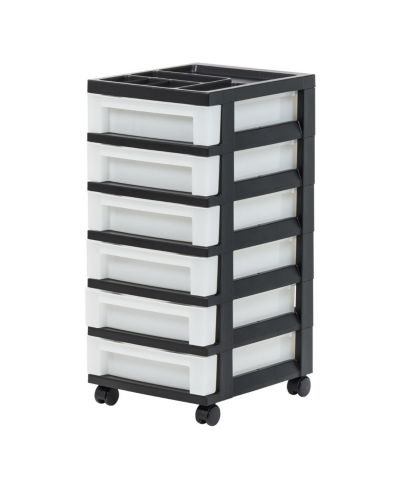 IRIS USA Пластиковый органайзер для хранения, 6 ящиков, Black/Pearl