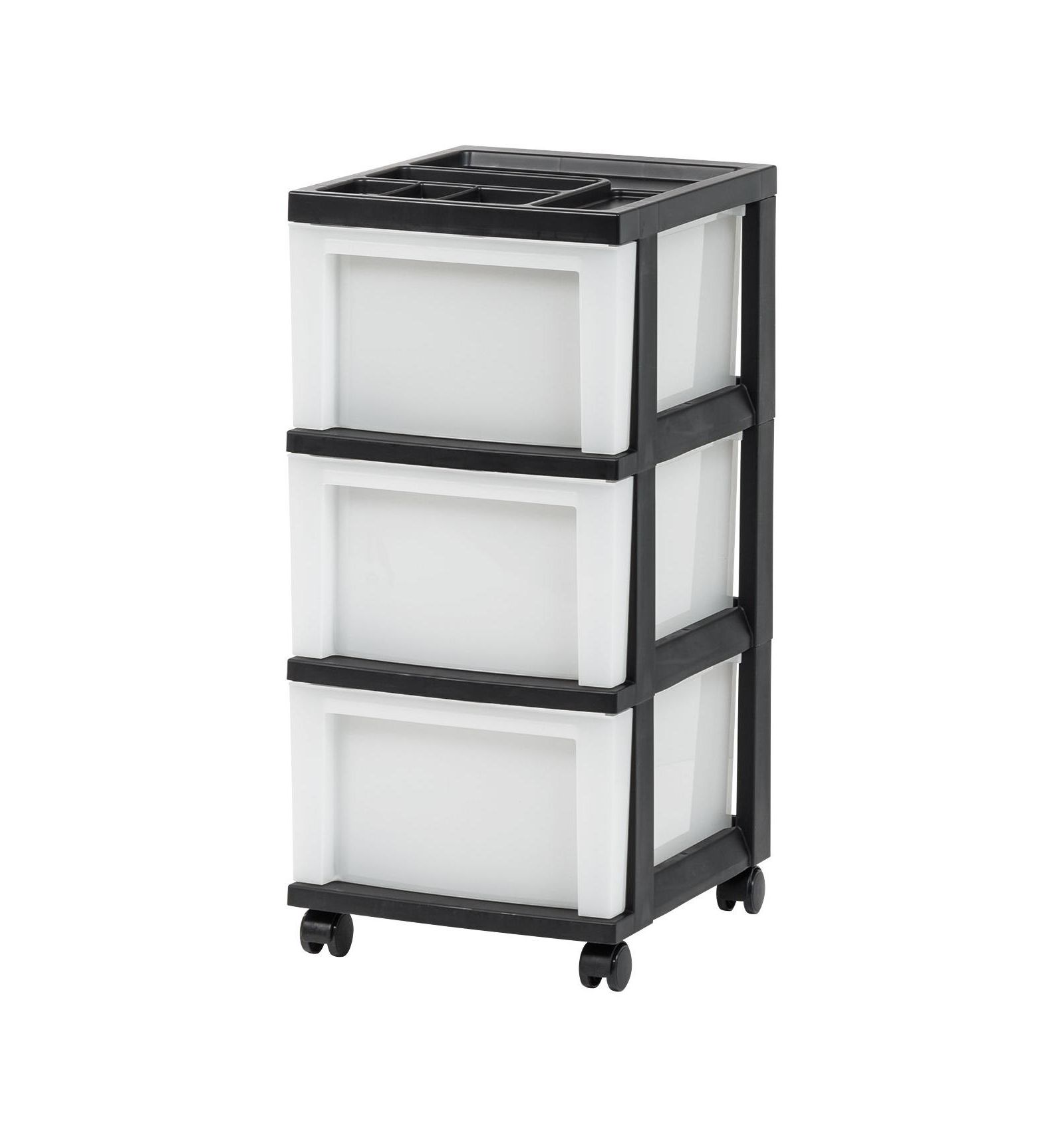 IRIS 3 Drawer Rolling Storage Cart with Organizer Top, Black