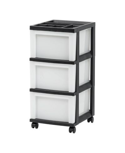 IRIS 3 Drawer Rolling Storage Cart with Organizer Top, Black