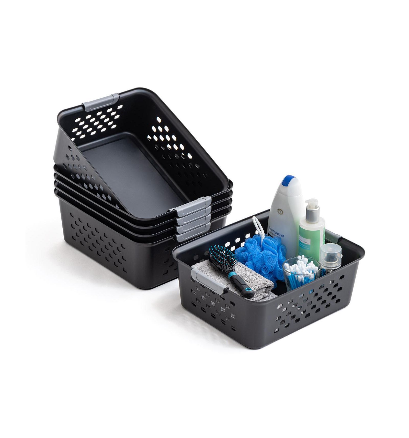 IRIS 6 Pack Shelf Storage Basket Organizer for Pantries, Black