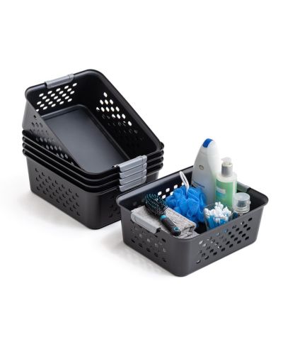 IRIS 6 Pack Shelf Storage Basket Organizer for Pantries, Black