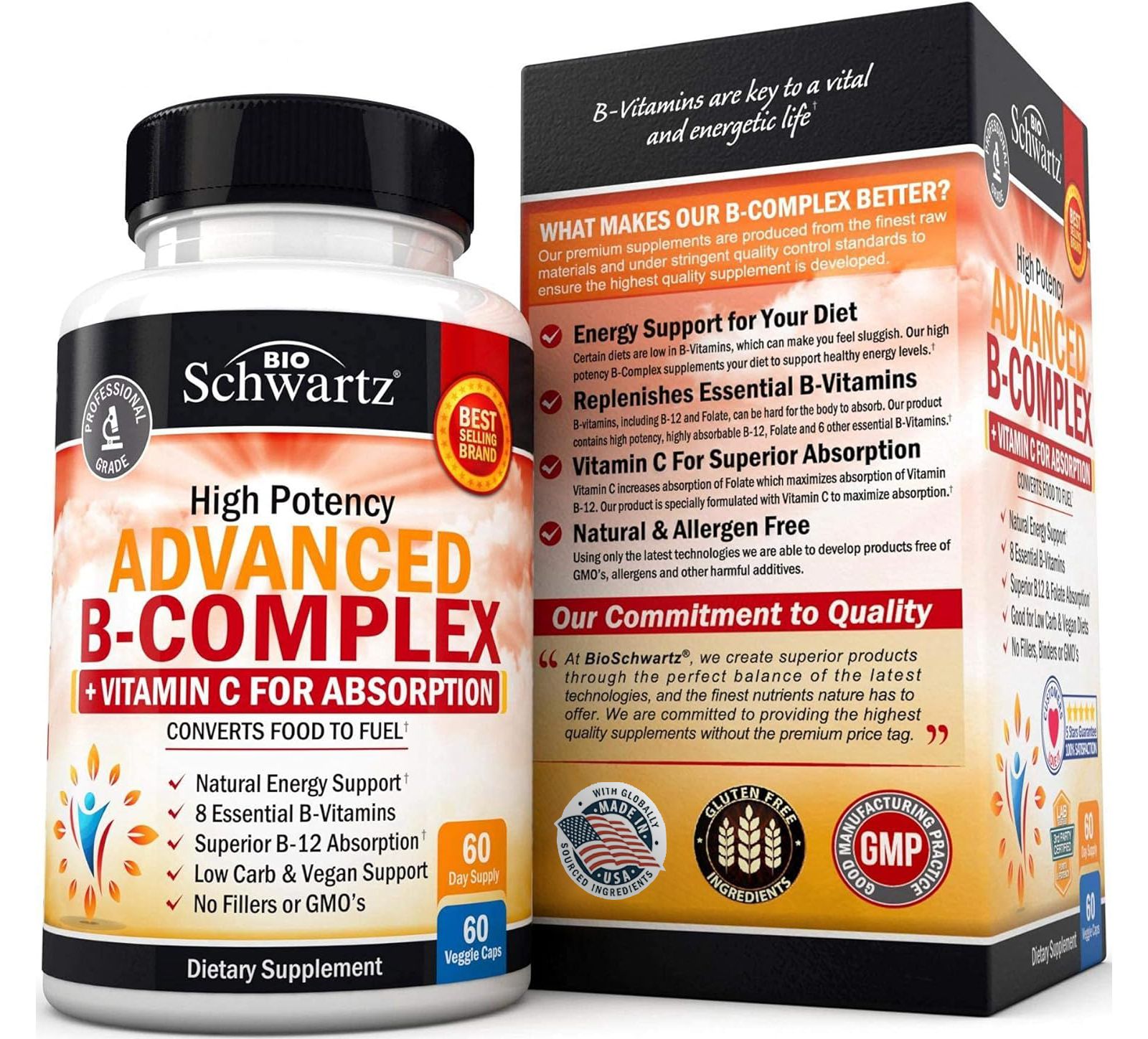 Advanced B-Complex Capsules, Low Carb Diet Support, Bioschwartz, 60ct