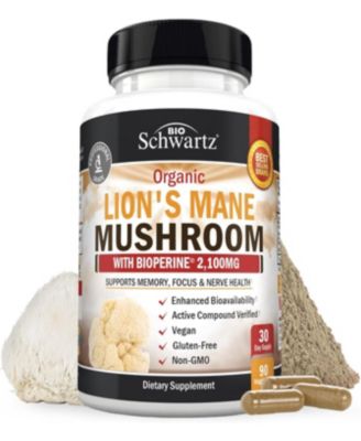 Organic Lions Mane Mushroom Supplement - 2,100mg - Mental Clarity, 90ct