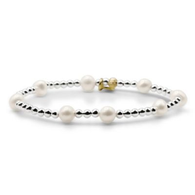 Bowood Lane 3mm Sterling Silver Ball and Freshwater Pearl Stretch Bracelet