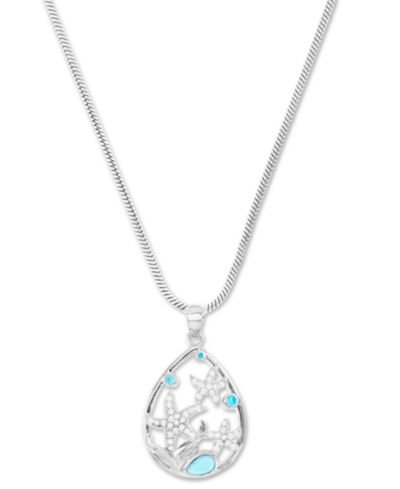 Подвеска Larimar & Cubic Zirconia в форме морской звезды с регулировкой 22" из стерлингового серебра
