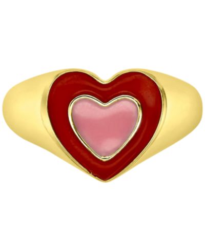 Red & Pink Enamel Heart Ring in 14k Gold-Plated Sterling Silver