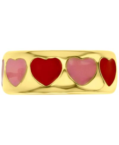 Кольцо-полоса из стерлингового серебра с позолотой 14k и эмалью Red & Pink