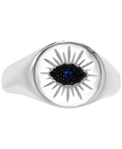 Кольцо с черным шпинелем и голубым шпинелем в виде глаза в Sterling Silver