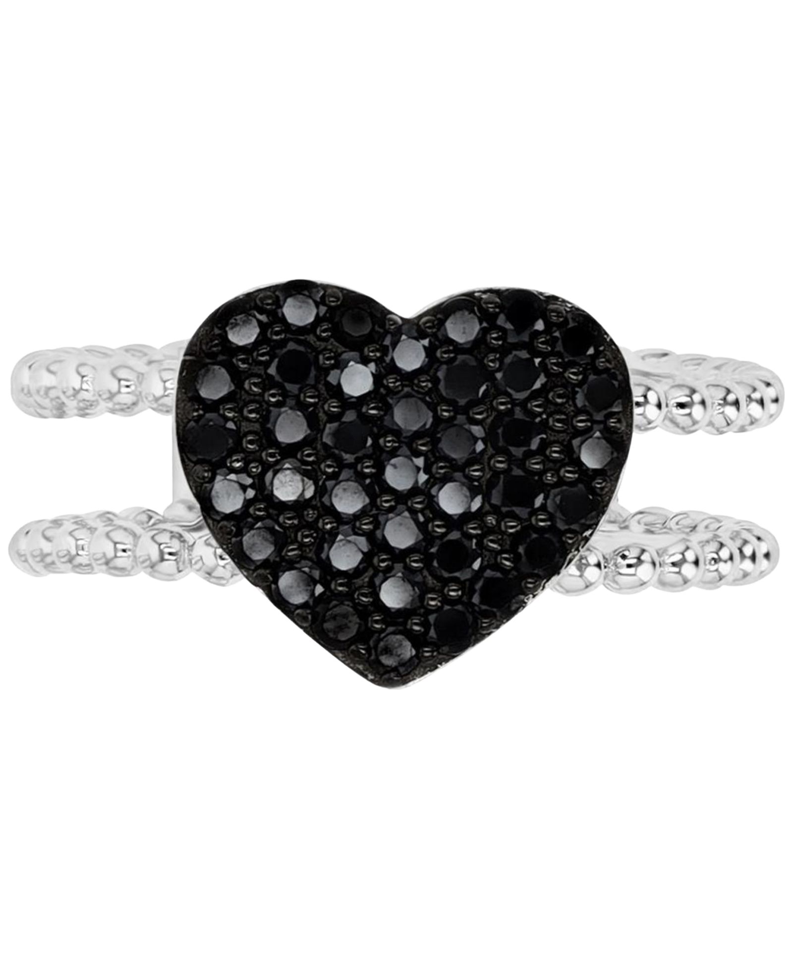 Black Spinel Heart Double Band Ring (3/4 ct. t.w.) in Sterling Silver