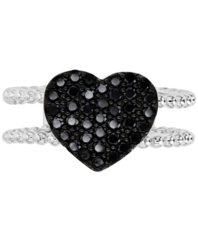 Black Spinel Heart Double Band Ring (3/4 ct. t.w.) in Sterling Silver