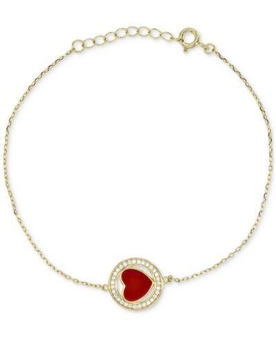 Macy's браслет с эмалевым сердцем и кубическим цирконием, 14k Gold-Plated Sterling Silver