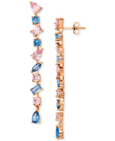 Серьги-подвески с голубым шпинелем (2 ct. t.w.) и розовой кубической цирконией в серебре с напылением 14k Rose Gold-Plated
