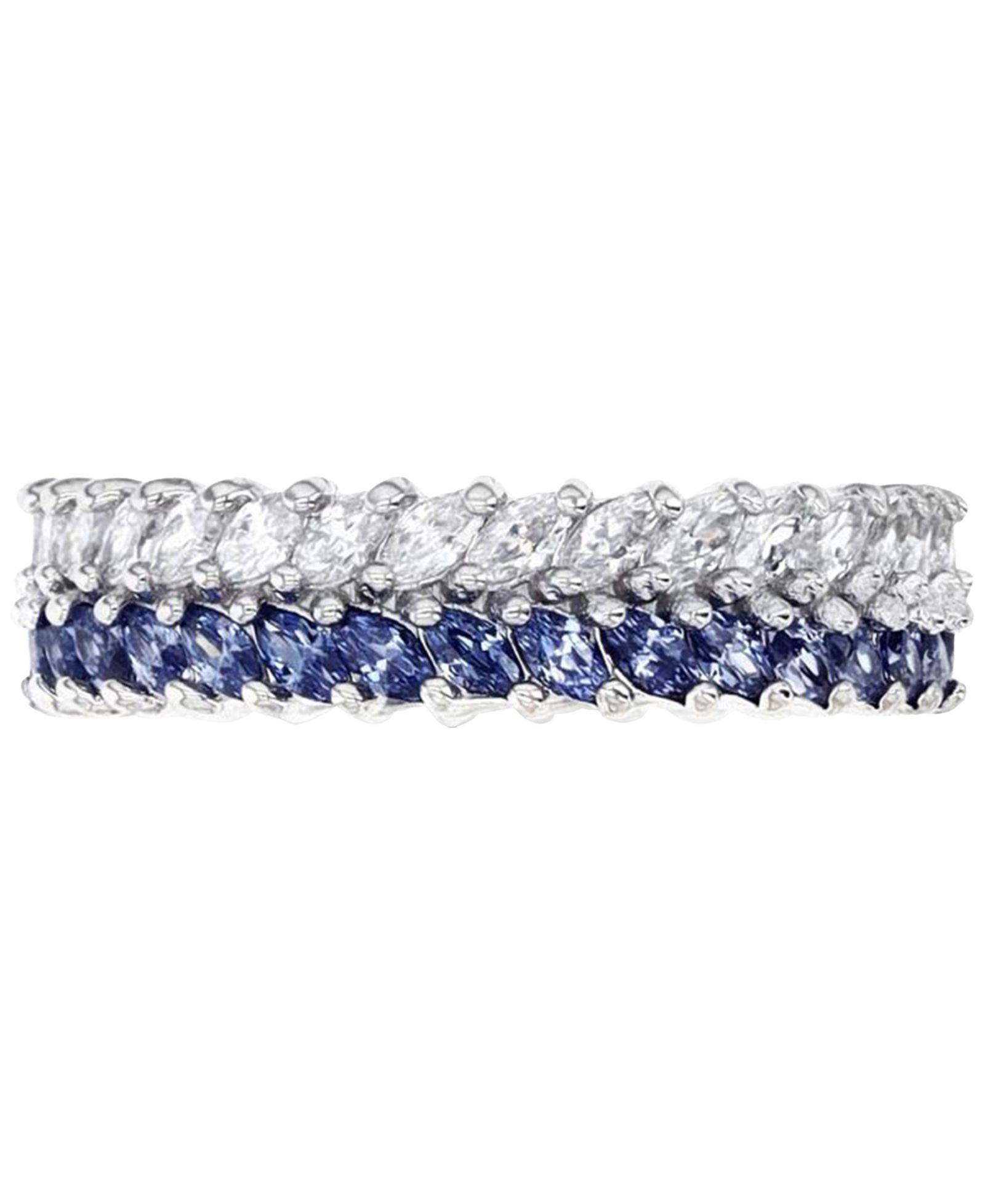 Кольцо Cubic Zirconia Blue & White Marquise Chevron Eternity Band в Sterling Silver