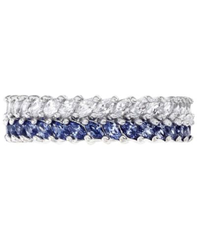Cubic Zirconia Blue & White Marquise Chevron Eternity Band in Sterling Silver