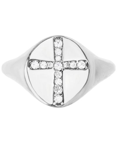 Кольцо-печатка Cubic Zirconia Pavé Cross Polished