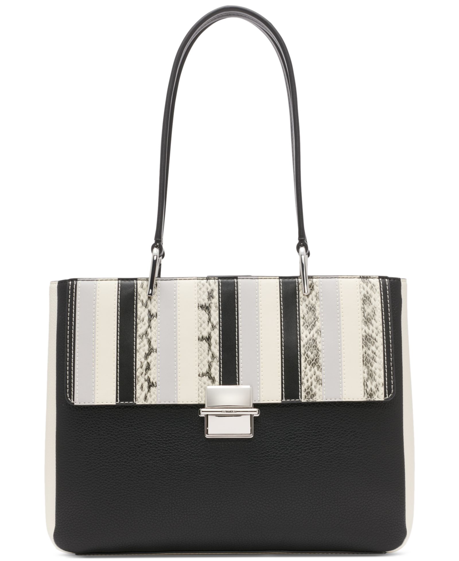 Calvin Klein Clove Mixed Material Push-Lock Triple Compartment Tote Bag