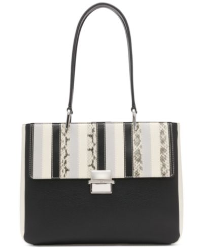 Calvin Klein Clove Mixed Material Push-Lock Triple Compartment Tote Bag