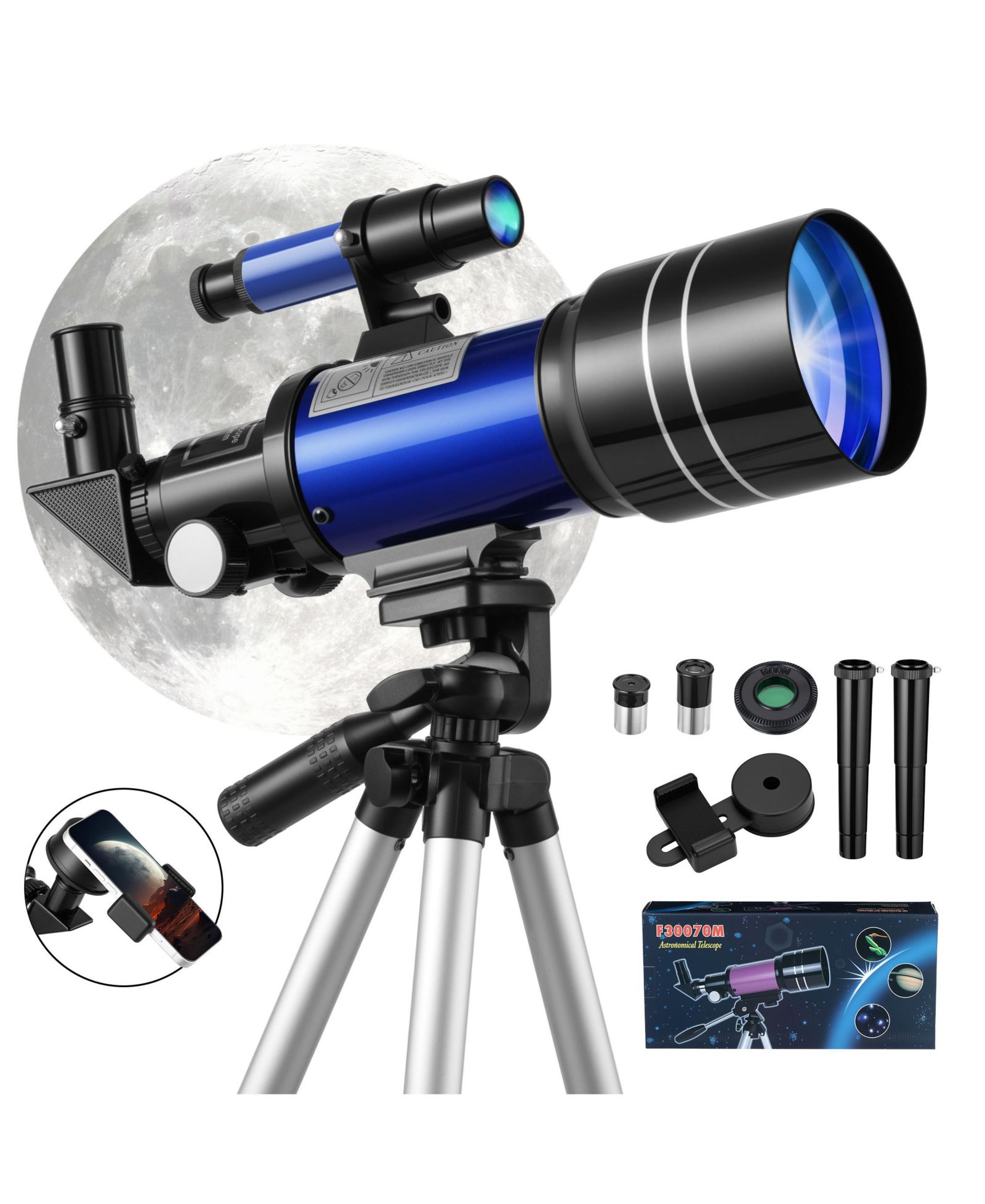 Телескоп 70mm Aperture 300mm AZ Mount с подставкой и адаптером для телефона для детей и начинающих