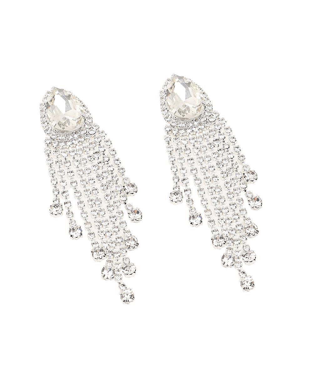 SOHI Women's Black  Teardrop Chain Drop Earrings