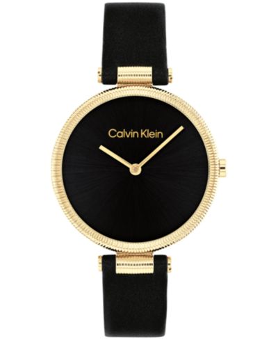 Calvin Klein Women's Gleam Black Leather Strap Watch 32mm