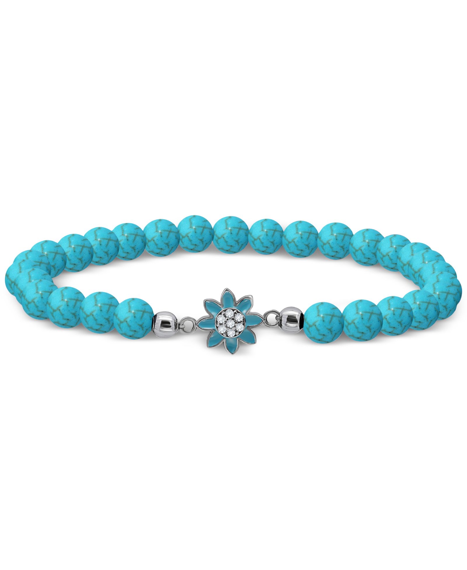Браслет Giani Bernini Howlite Chrysocolla & Enamel Flower Bead Stretch из стерлингового серебра с напылением 18k Gold-Plated